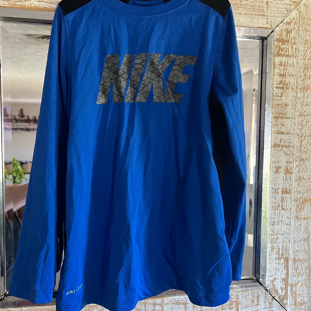 Nike Kids Dri-FIT Blue and Black Long Sleeve Tee